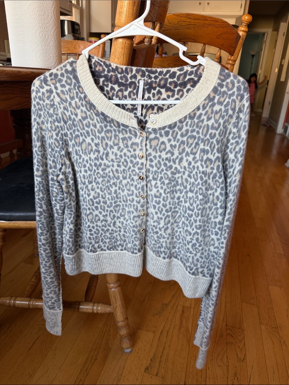 Free People Leopard Print Button-Front Cardigan - Gray & Cream